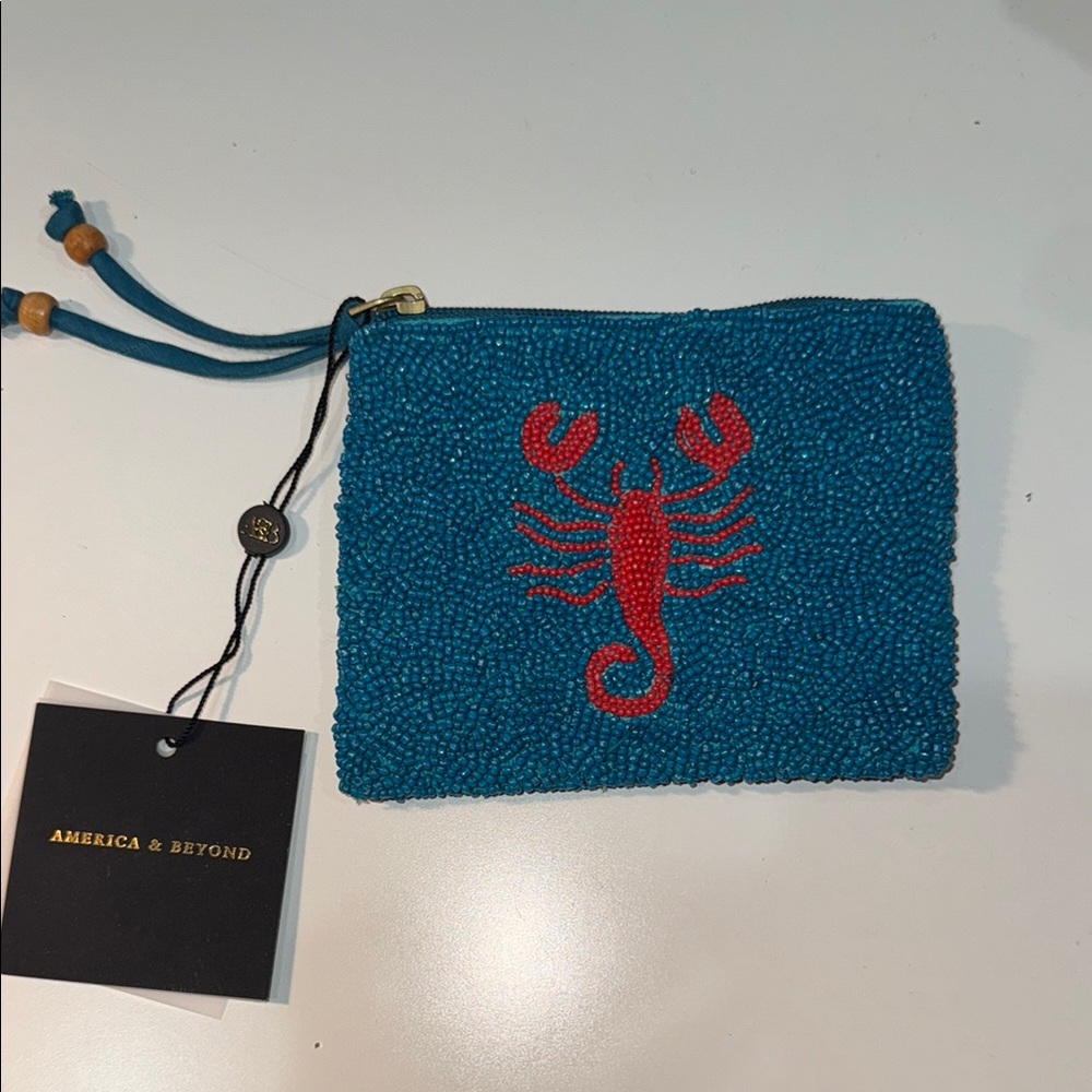 Teal Beaded Clutch with Red Lobster